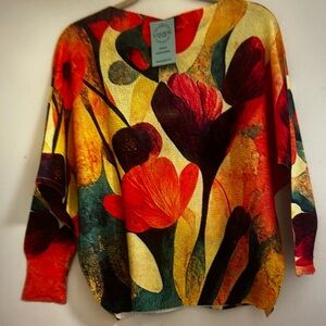 Yellow Floral Knit Sweater by Loowie